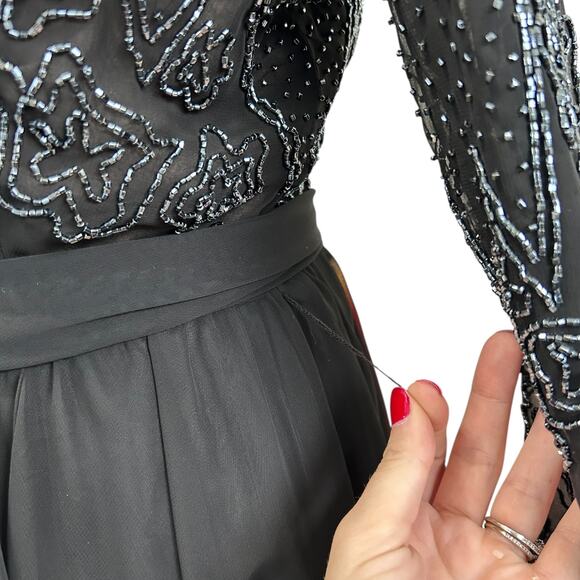 Vintage Beaded Evening Gown Jack Bryan Saks Fifth Ave Black Long Sleeve Dress 14 - Picture 6 of 15